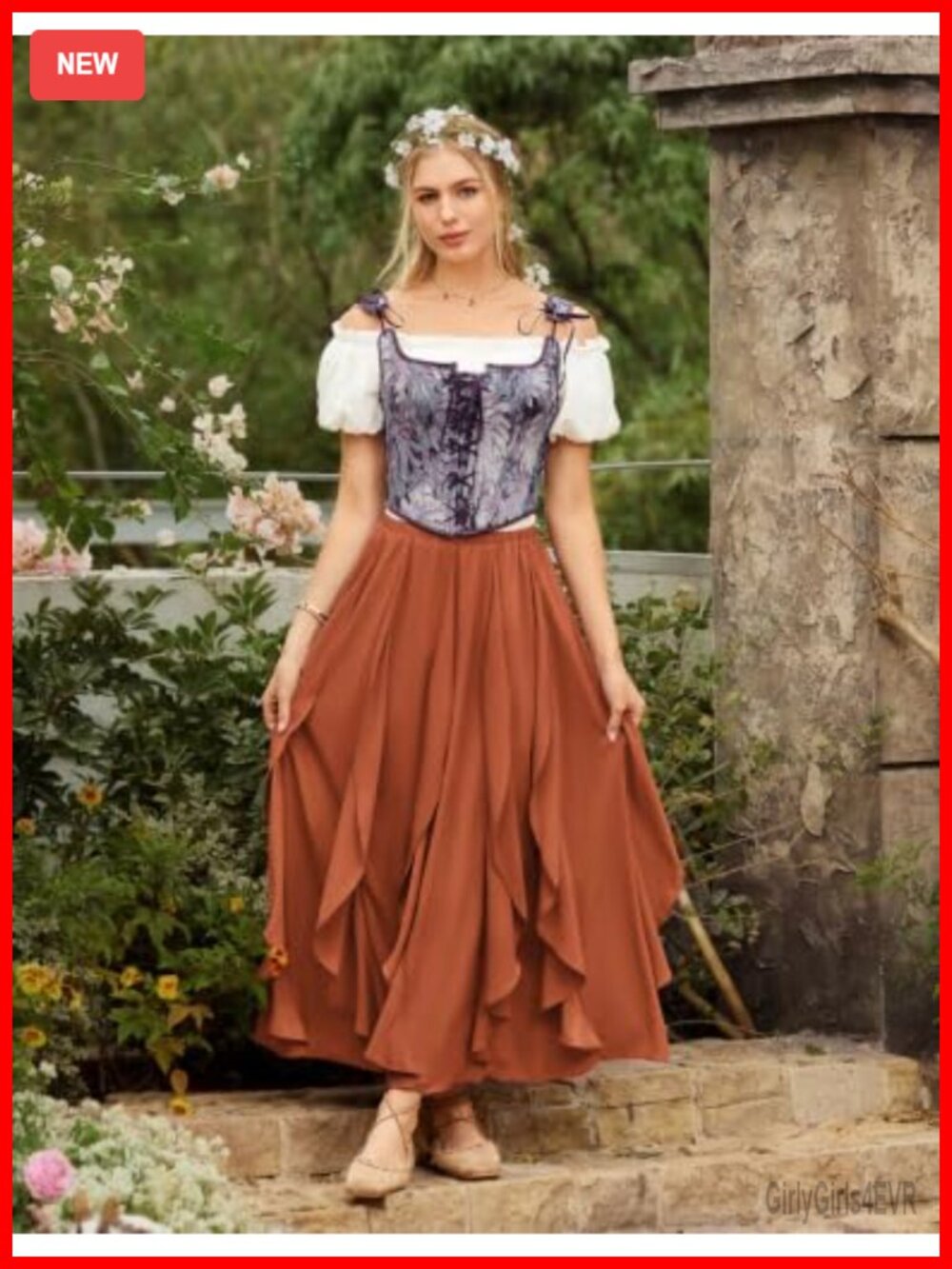 Chiffon Maxi Skirt Renaissance Ruffle Ruffle High Waist Flowy Boho - Picture 5 of 6